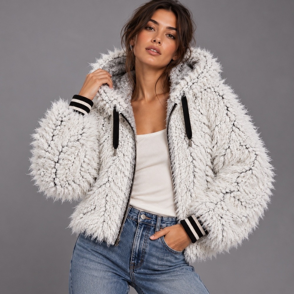 Free People We The Free XS/S Long Hair Shaggy Sherpa Hooded Jacket